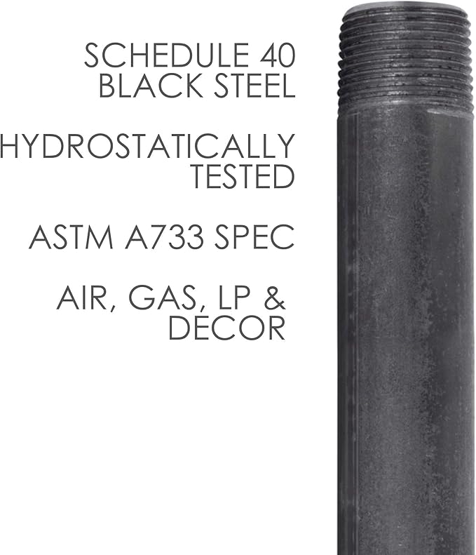 PIPE DÉCOR 1/2” x 16” Malleable Cast Iron Pipe Nipple, Pre Cut Connectors, Industrial Steel Grey Fits Standard Half Inch Black Threaded Pipes Nipples and Fittings, Build Vintage DIY Furniture, 6 Pack