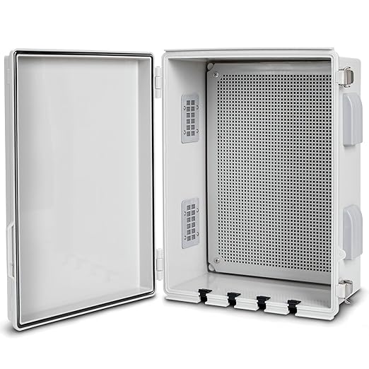Electrical Junction Box, Ventilated Design, Cable Grommets, Indoor/Outdoor Use with Mounting Panel & Hinged Cover. Waterproof IP 65. (Grey Cover, 15.7"x11.8"x7.1")