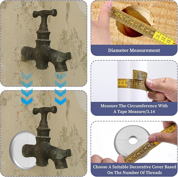 4 Pcs Escutcheon Plate, Self-Adhesive Plumbing Cover Plates, Round Escutcheon Plate for 0.7In Diameter Water Pipes, Wall Split Flange for Kitchen Toilet Faucet Decoration (Silver)
