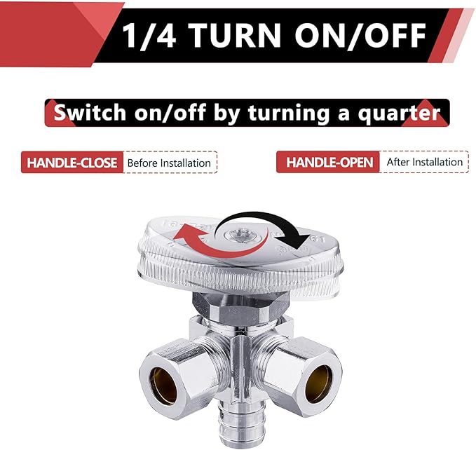 (Pack of 2) EFIELD Dual Outlet Angle Stop Valve, 1/2" Pex-b Crimp Connection Inlet x (3/8 inch x 3/8 inch) Compression Outlet,(VALVE063-2PCS)