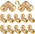 12-Pack HeSun Pushfit 90 Degree Elbow, 1/2"x1/2" Push to Connect Plumbing Fittings with Disconnect Clip, Brass Push-fit Fittings for PEX, Copper, CPVC, PE-RT Pipes(PF045-12)