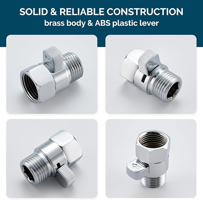Shower Head Shut Off Valve, Angle Simple Brass Water Flow Control Valve, Water Volume Restrictor Pressure Reducer for Handheld Shower Bidet Sprayer, Chrome