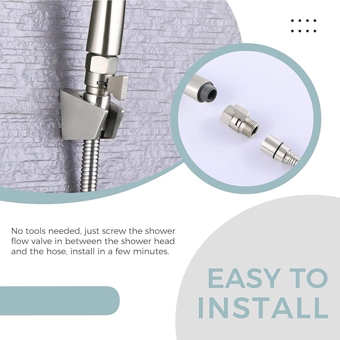 Shower Head Shut off Valve, Brass Water Flow Restrictor with Lever Handle, Brushed Nickel