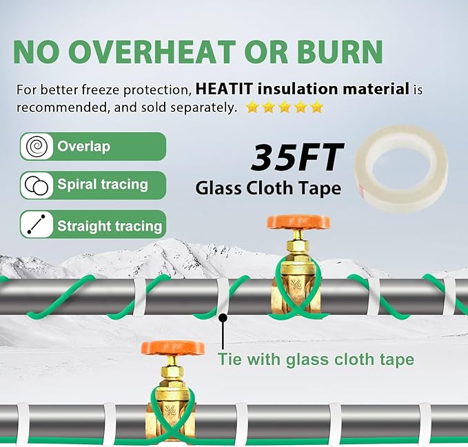 HEATIT Self Regulating Heating Cable Roof Deicing and Pipe freeze Protection Pipe Heat Cable for Metal And Plastic Pipes, Roof Heat Cable ETL Certified 120V 150FT
