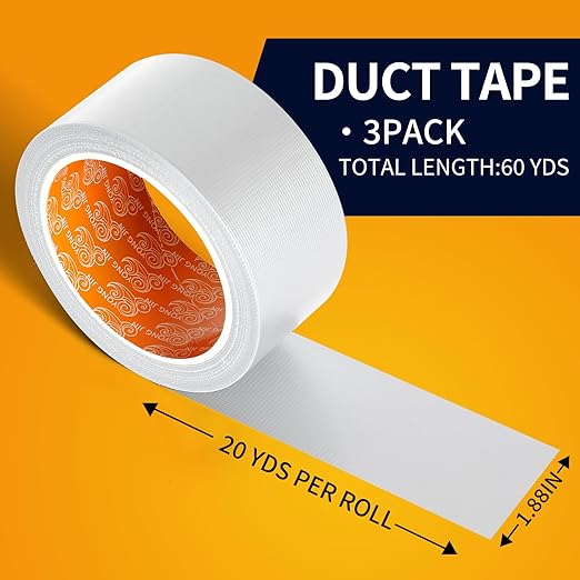 YONGJIN Strong Duct Tape Waterproof - 3 Pack 1.88 Inch x 20 Yards Each All Weather Duct Tape, No Residue, Heat Resistant, Multi-Purpose for Indoor Outdoor Repairs and DIY (White)