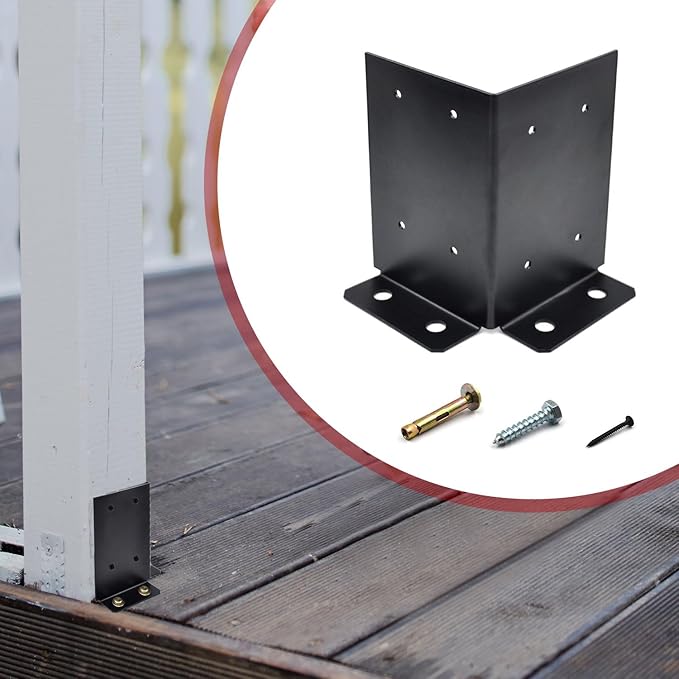 4 Pcs Post Anchor Brackets Kit for 4x4 6x6 8x8 Post, Heavy Duty Wood Fence Deck Tough Post Anchor Base Brackets for Deck Supports, Porch Railings, Handrails and Post Holders