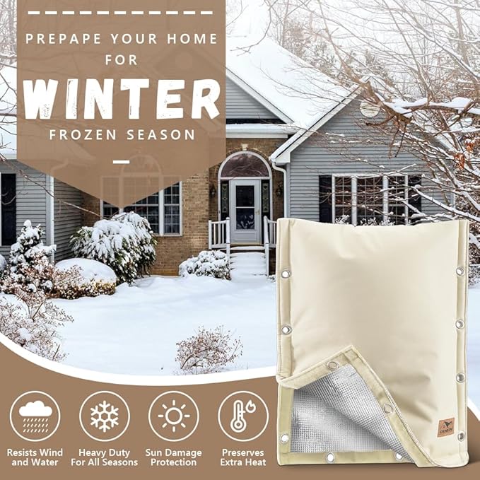 Backflow Preventer Insulation Cover - 3 Way Opening Pipe Insulation Cover for Irrigation Valve, Sprinkler Cover for Outside - Winter Freeze Protection Backflow Cover - 16" W x 20" H, Beige