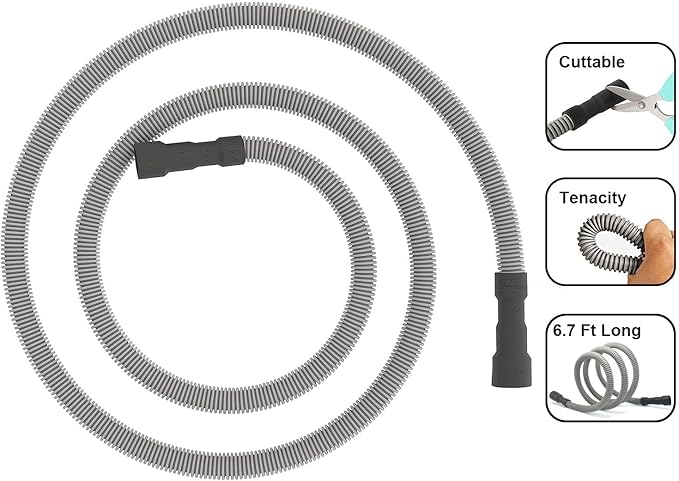 MyLifeUNIT Universal Dishwasher Drain Hose, 6.7 Ft Dishwasher Discharge Hose Extension, Corrugated and Flexible Dishwasher Hose Drain Replacement with 2 Clamps, Fits 11/16",1" and 1-1/8"