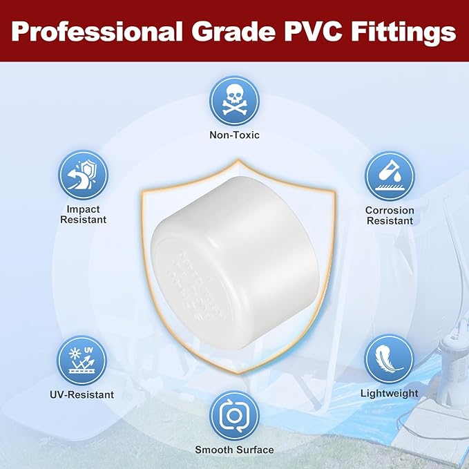 5Pcs 1 1/4" PVC External End Cap Fitting, SCH40 Furniture Grade PVC Pipe Plug Adapter, Pipe Cover Fittings for DIY Project, Irrigation System, Plumbing Framework, Garden Structures