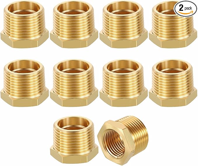 2 Pack Brass Pipe Fittings, 3/4" NPT Male to 1/2" NPT FeMale Brass Hex Bushing Reducer, Hose Tube Threaded Adapter Suitable for Air, Oil, LP, Gas