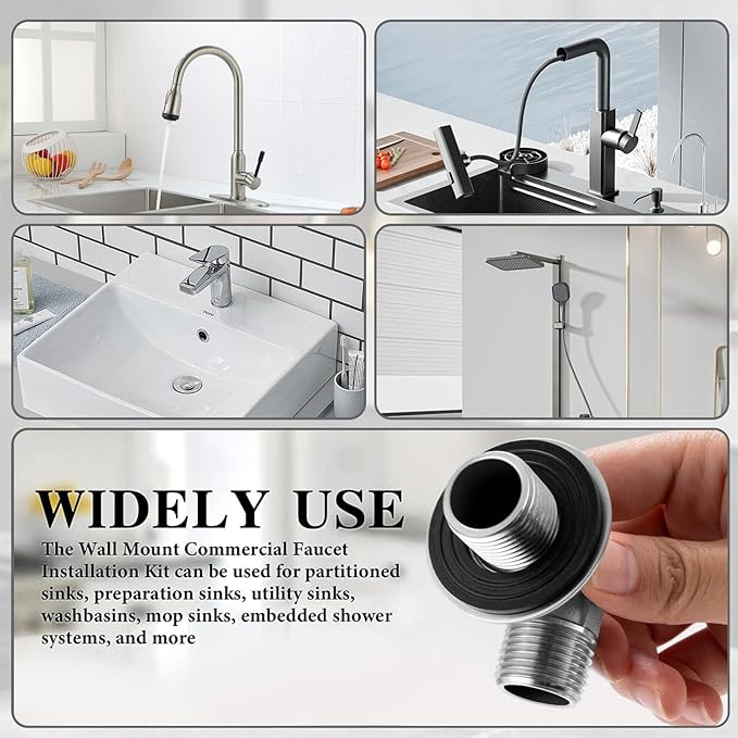Wall Mount Commercial Faucet Installation Kit,304 Stainless Steel 90 dergee Backsplash Mount Set for Stainless Steel Commercial Kitchen Prep & Utility Sink,Lead-Free 2 Pack