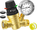 Water Pressure Regulator for RV and Garden Lead-Free Brass Adjustable Water Pressure with 0-160 PSI Silicone Oil Gauge and Screen Filter Use in Camper, Trailer, RV Plumbing System