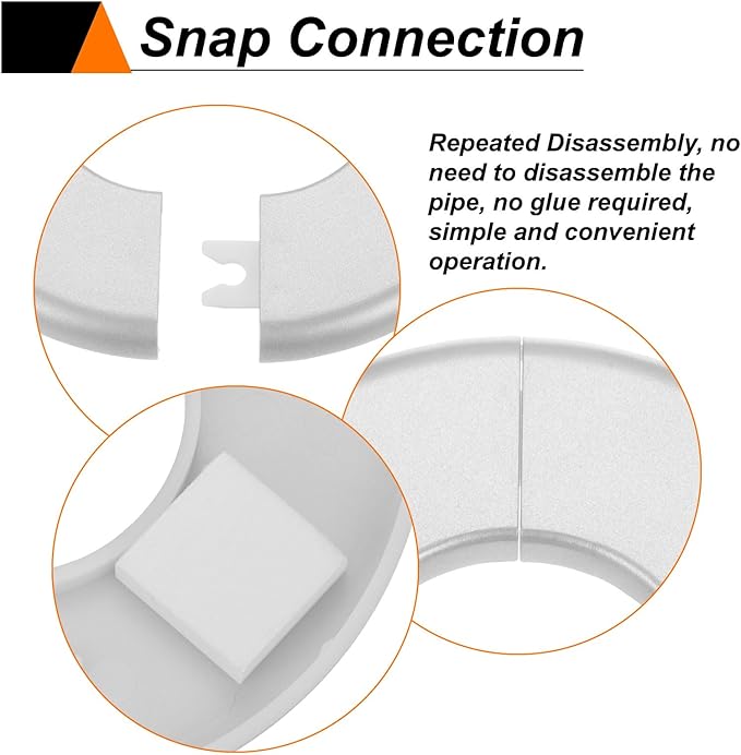 HARFINGTON 8pcs Wall Split Flange 64mm/2.5" Self-Adhesive Plumbing Cover Plates ABS Plastic Round Escutcheon Plate Buckle Design for Water Pipe Bathroom Kitchen Decoration, Silver Tone