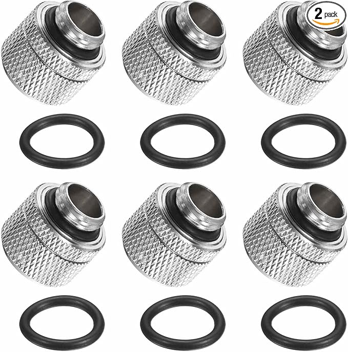 2-Pack G1/4" Thread 3/8 in ID 1/2 in OD Quick Tighten Compression Fitting - Durable Hard Tubing Compression Fitting for Soft Tubing, Computer Water Cooling System, Silver