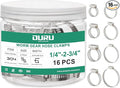 16PCS Hose Clamps Stainless Steel Adjustable 1/4"– 2-3/4"(6-70mm) Worm Gear Hose Clamp, Heavy Duty Metal Small Hose Clamps for Automotive, Pipe, Radiator Plumbing, Fuel Line