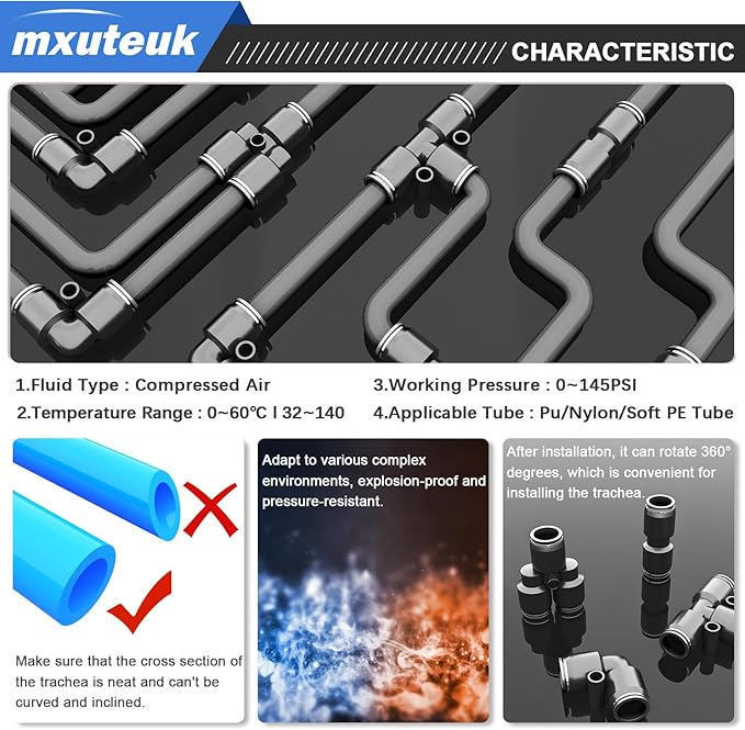 mxuteuk 60pcs 1/4 inch OD Quick Connect Air Hose Fittings 1/4 inch Quick Release Pneumatic Push to Connect Fittings Air Line Fittings for 1/4 inch Tube