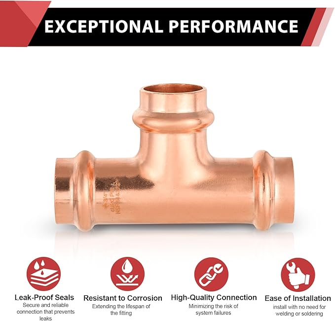 (Pack of 10) EFIELD 3/4" x 3/4" x 3/4" Copper Press Fit Tee Fitting For Copper Tube Connection, LBP Design,(PRESS016)