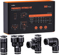 3/8" OD Push to Connect Fittings Kits –50PCS Air Line Connectors with Tee, Straight, Elbow, Splitters, Quick Connect Pneumatic Fittings, Push Lock Air Hose Fittings for Compressor, Air Tools & Tubing