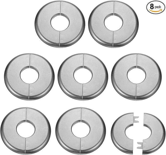 HARFINGTON 8pcs Wall Split Flange 26.5mm/1" Self-Adhesive Plumbing Cover Plates ABS Plastic Round Escutcheon Plate Buckle Design for Water Pipe Bathroom Kitchen Decoration, Gray