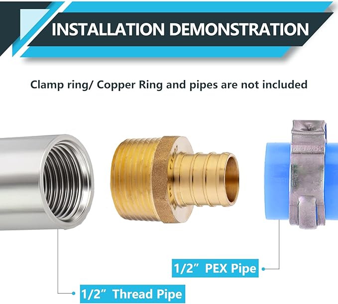 (20-Pack) PEX Fittings, Pex 1/2"x1/2" Male Threaded NPT Adapter, Brass Crimp Fittings, for PEX Tubing Pipe Plumbing, ASTM F1807(PEX1807017-20Pack)