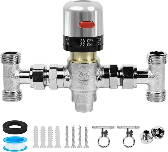 WASSERMANN Adjustable Temperature Sensor Valve for Instant Hot Water Recirculating System，304 Stainless Steel Bypass Sensor Valve Replacement for the Plastic