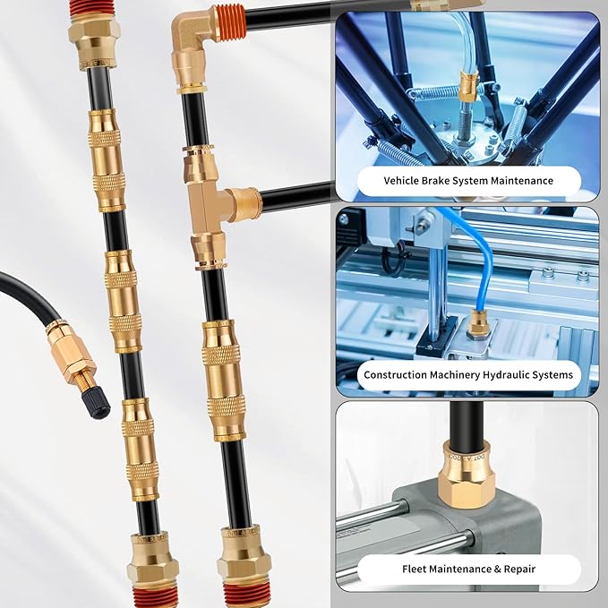 3/8" Brass Push to Connect Fittings Tee Union Dot Approved Air Brake Quick Connect Fittings Air Line Fittings Air Suspension Kit for Truck Trailers and Air Brake System 5Pcs