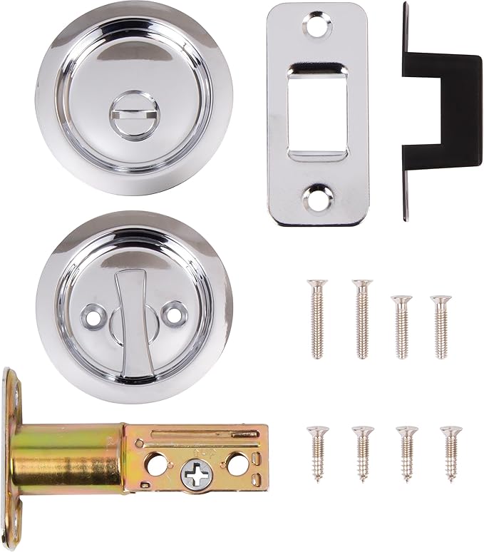 Round Pocket Door Lock, Privacy (Bed/Bath) Latch, 2-3/8" Backset, RCL, Polished Chrome by Stone Harbor Hardware