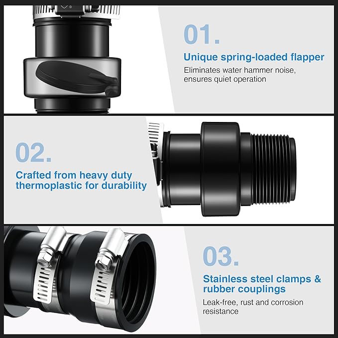 Tellingyou Sump Pump Check Valve Fits 1-1/2" or 1-1/4" Pipe, Check Valves with 2PCS Stainless Steel Hose Clamps, Spring Loaded Flapper for Sump Pump Life Expectancy Increase, Backflow Prevention