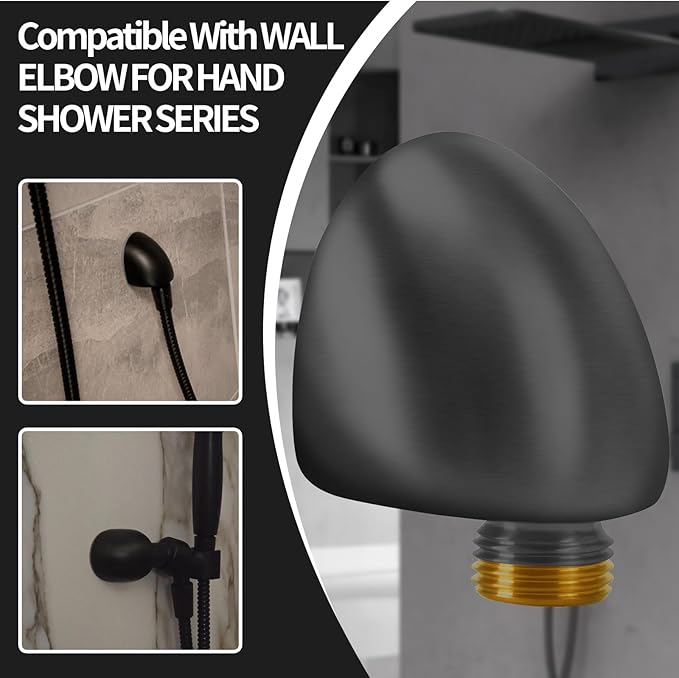 50560-BL Wall Supply Elbow For Hand Shower Elbow Adapter,Water Supply Elbow For Hand Shower,Wall-Mount Supply Wall Elbow For Hand Held Shower Elbow Adapter,Matte Black