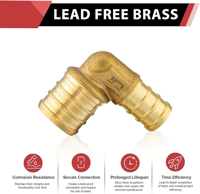 10-Pack EFIELD Pex Crimp 3/4" X 1/2" Reducing Elbow Brass Fitting, ASTM F1807,(PEX1807064)
