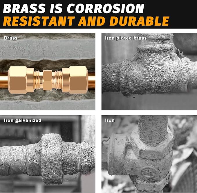 Air Brake Nylon Tubing Brass Union Fitting, 1/4" Air Compression Straight Union Fittings for Nylon Hose with D.O.T Approved (Pack 4)