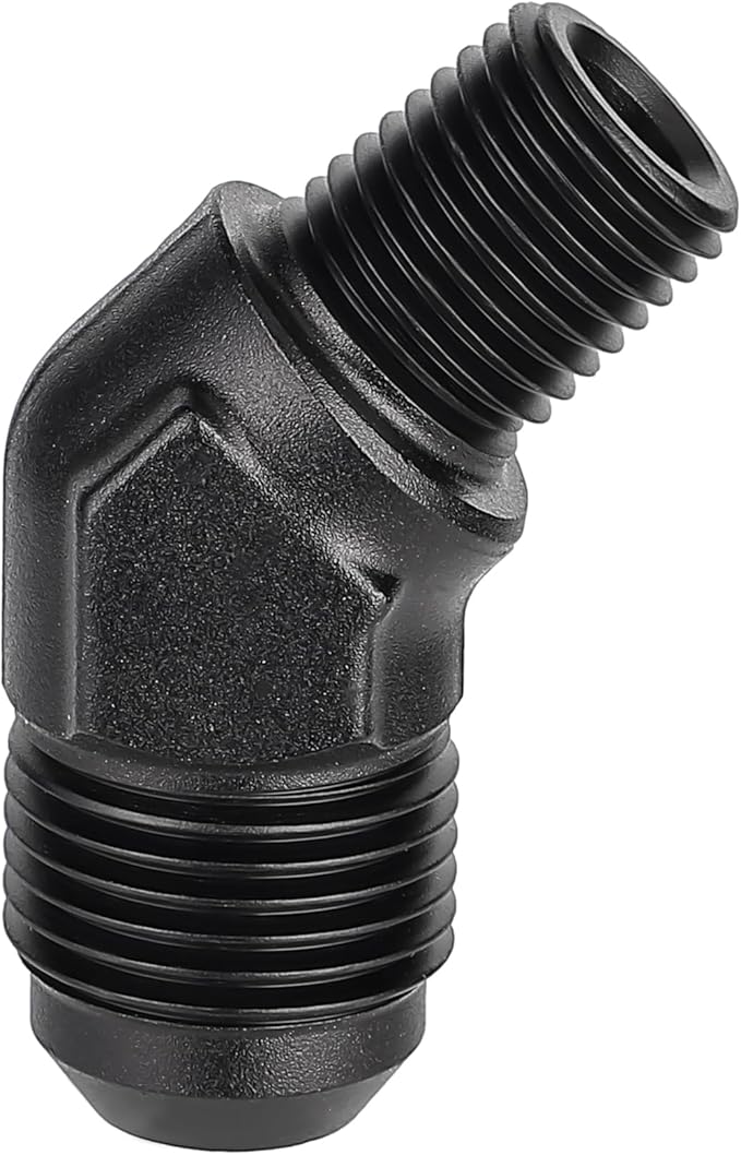 EVIL ENERGY 8AN Male Flare to 1/4" NPT Pipe 45 Degree Fitting Adapter Aluminum Black