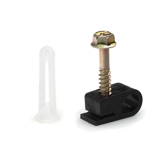 THE CIMPLE CO Ribbed Plastic Conical Anchors and Black Cable Screw Clips - for Concrete, Stucco, Brick, Drywall, and Similar - Kit of 10 Screw Clips, and 10 Anchors