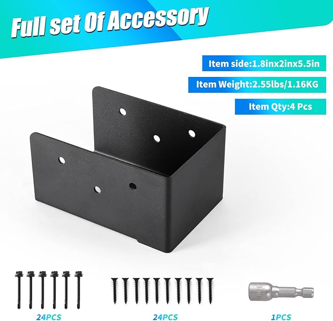 4 Pcs Concealed Joist Hangers, 4"x6" Outdoor Trim Concealed Flanges, Q235B Steel Powder Coated Concealed Mount Joist Hangers for 4"x6" Beam Swing