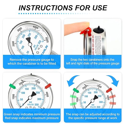 MEANLIN MEASURE 0~5000Psi Stainless Steel Liquid Filled Pressure Gauge 2.5" FACE DIAL 1/4" NPT for WOG Water Oil Air Lower Mount with Stainless Steel Hex Bushing and Snaps