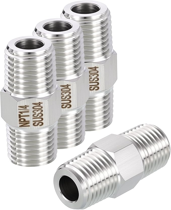 1 Pack 304 Stainless Steel Male to Male Adapter, 1/4" Male NPT x 1/4" Male NPT Hex Nipple Pipe Extension Fitting for Industrial, Automotive, Fluid Transfer, Home Gardening, Water