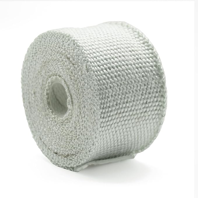 DOBTIM Fireproof Pipe Wrap Insulation 2" Wide X 16' Long, Fiberglass Heat Shield Tape Pipe Webbing for Stove Flue Protector with 2 Clamps, White