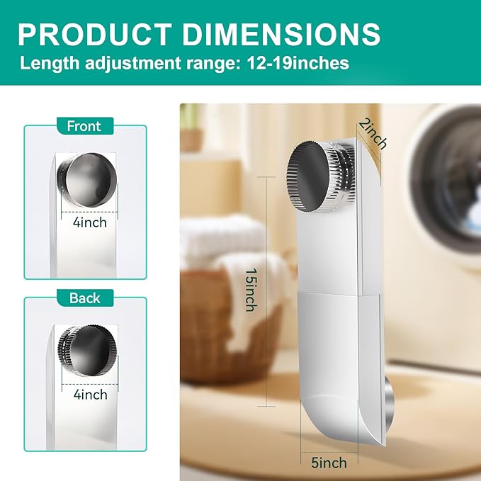 OEM Upgraded 304 stainless steel Dryer Vent,adjustable dryer vent Fit for Whirlpool and all 4in Dryer Vent Outlet,dryer vent kit for tight spaces,Periscope dryer vent,12-19 in telescoping dryer vent