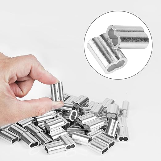 1/4" (40 PCS) Aluminum Wire Rope Sleeves, Crimping Loop Sleeve for 6mm Diameter Cable and Wire Rope, Double Barrel Crimp Sleeves Cable Ferrule for DIY, Fishing, Home & Crafts
