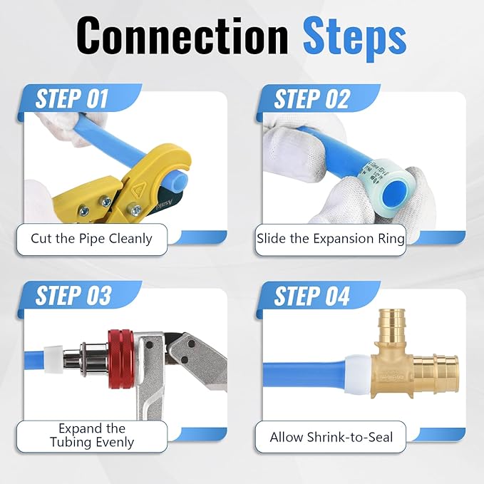 (10-Pack YVSKM) 3/4" x 3/4" x 1/2” PEX-A Reducing Tee Expansion Fitting, Lead-Free Brass Full Flow Connector, ASTM F1960 & cUPC Certified for Residential Hot & Cold Water and Radiant Heating Systems