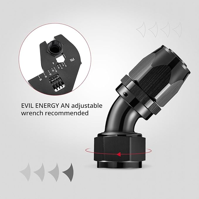 EVIL ENERGY 16AN Hose End Fitting 45 Degree Swivel for CPE Braided Hose Black 2PCS