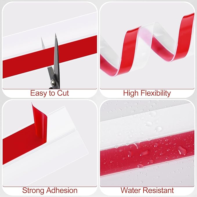 MYFAMIREA Door Weather Stripping 2IN (W) x 40FT (L) Door Draft Stopper Seal Tape Silicone Seal Strip Self Adhesive Shower Sweep Insulation Tape Side Bottom Strip for Sliding Glass Window Gap, Clear
