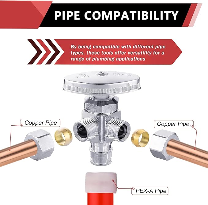 EFIELD Multi-Turn Dual Outlet Angle Stop Valve, 1/2" Expansion F1960 Pex-A Pipe Inlet x (3/8 inch x 3/8 inch) Compression Outlet,(VALVE066)