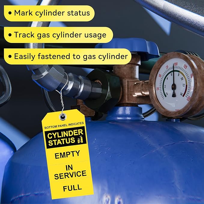 100 Pack Cylinder Status Sign Tags 2.4 X 4.7 Inch Empty in Service Full 3-Part Perforated Labels with Pre-Attached Wires for Checking The State of The Cylinder (100)