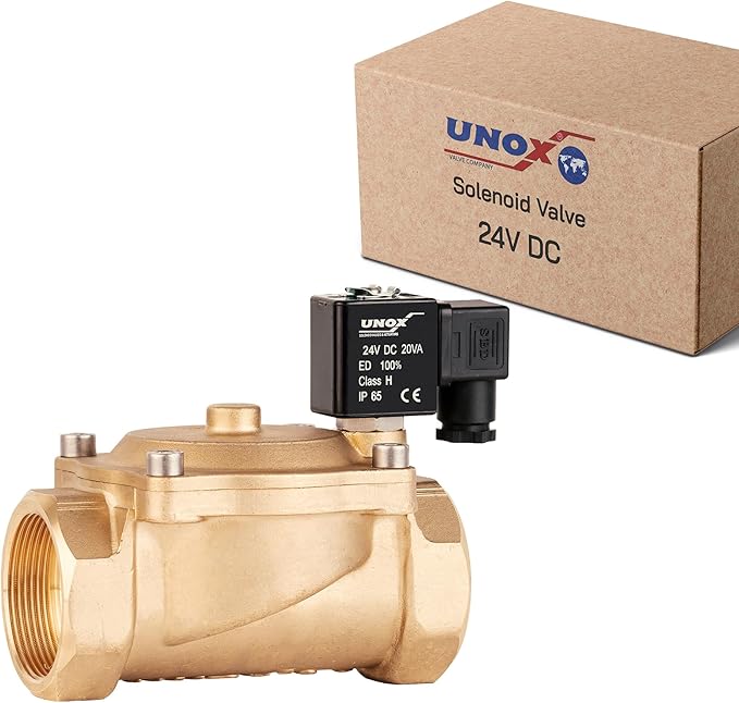 UNOX 2 inch NPT Solenoid Valve 24V DC, Brass Control Valve Normally Closed - 7-232 PSI Multi-Purpose Reliable Control Valve for Water, Air, and Gas - Solenoid Valves