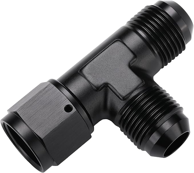 10AN Male Flare Tee T Fitting Adapter with AN10 Female Swivel On Run Aluminum Black