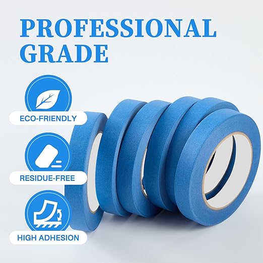 Blue Masking Tape,Painters Tape,Blue Painters Tape for Automotive paniting,DIY Paper Arts & Crafts, Spraying Drywall Paint, No Residue & Easy to Clean Up,12pcs 0.7in X 54 Yd Painter's Tape