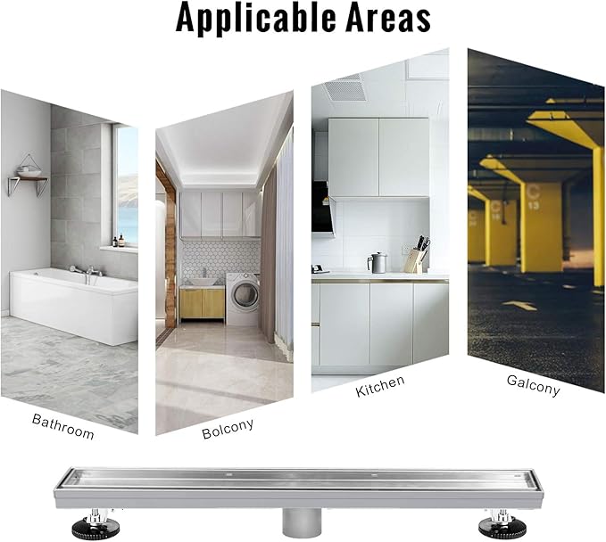 SaniteModar Linear Shower Drain, Shower Drain 72 inch Tile Insert 2 in 1 Panels, Brushed 304 Stainless Steel Linear Floor Drain with Adjustable Feet and Hair Filter