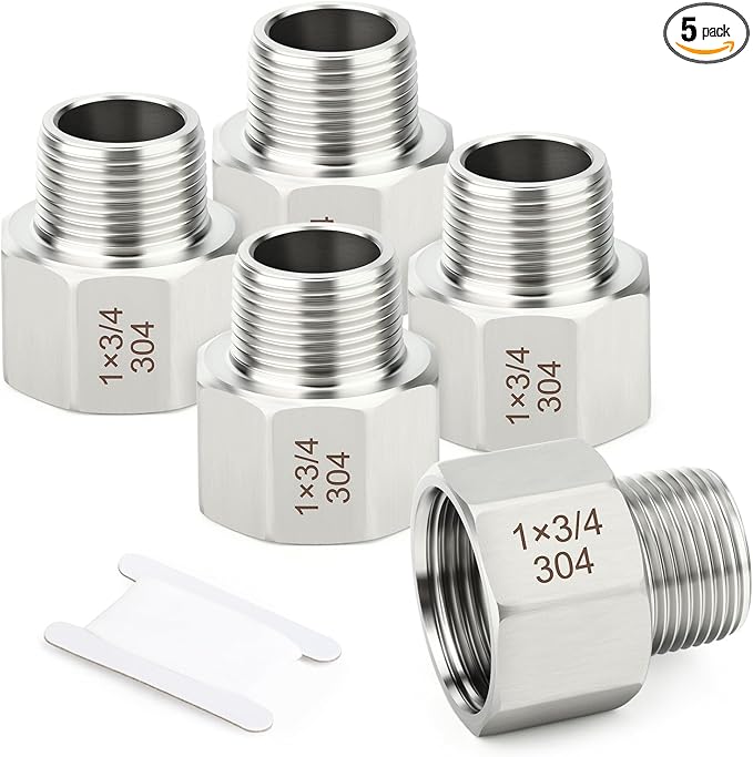 TAISHER 5PCS 304 Stainless Steel Pipe Fitting, New Reducer Adapter, 3/4" NPT Male x 1" NPT Female, Reducing Pipe Adapter Fitting