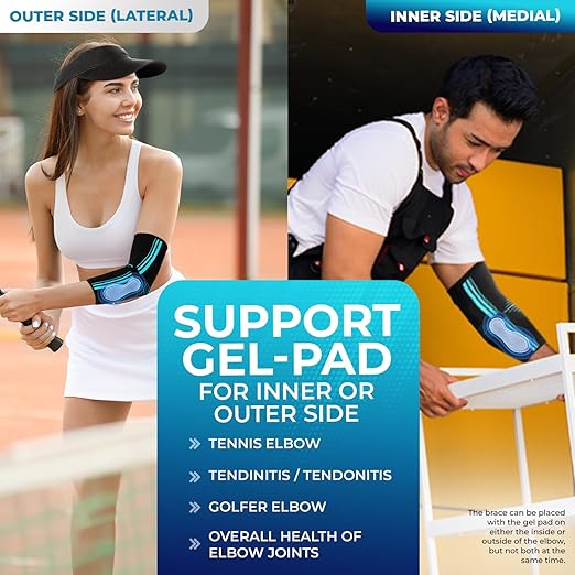 DR. BRACE® Elite Elbow Brace Support, Breathable Elbow Compression Sleeve with Gel Pad for Golfer's, Tennis Elbow & Tendonitis Treatment & Pain Relief 2024 (Black-Blue, X-Large)